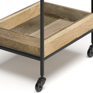 English Elm Simons Handcrafted 24" Bar Cart in Natural Mango Wood with Metal Frame, Glass Rack & Locking Casters B136P159612