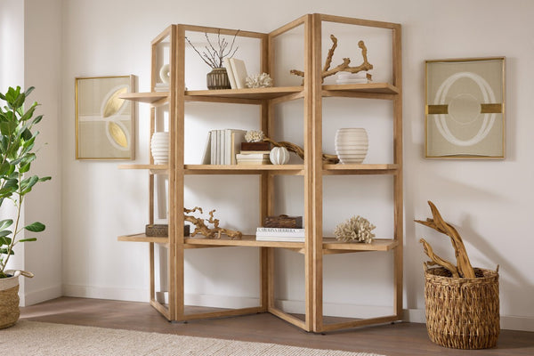 Hooker Furniture Retreat Sand Dune Folding Etagere With Oak Veneer, 3 Shelves, Freestanding Dual-Sided Display 6950-50002-80