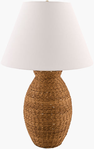 Surya Pubil 29" Rustic Accent Table Lamp With Rattan Body & Linen Shade For Cozy Home Ambiance Body, Wheat,Shade, White,Finial, Metallic ,Brass,Harp, Metallic ,Gold,Cord, Translucent Rattan,Linen,Linen,Linen,Plastic,Iron Pbl-001