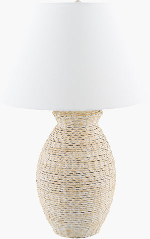 Surya Pubil 29" Rustic Accent Table Lamp With Rattan Body & Linen Shade For Cozy Home Ambiance Body, White,Shade, White,Finial, Metallic ,Brass,Harp, Metallic ,Gold,Cord, Translucent Rattan,Linen,Linen,Linen,Plastic,Iron Pbl-002