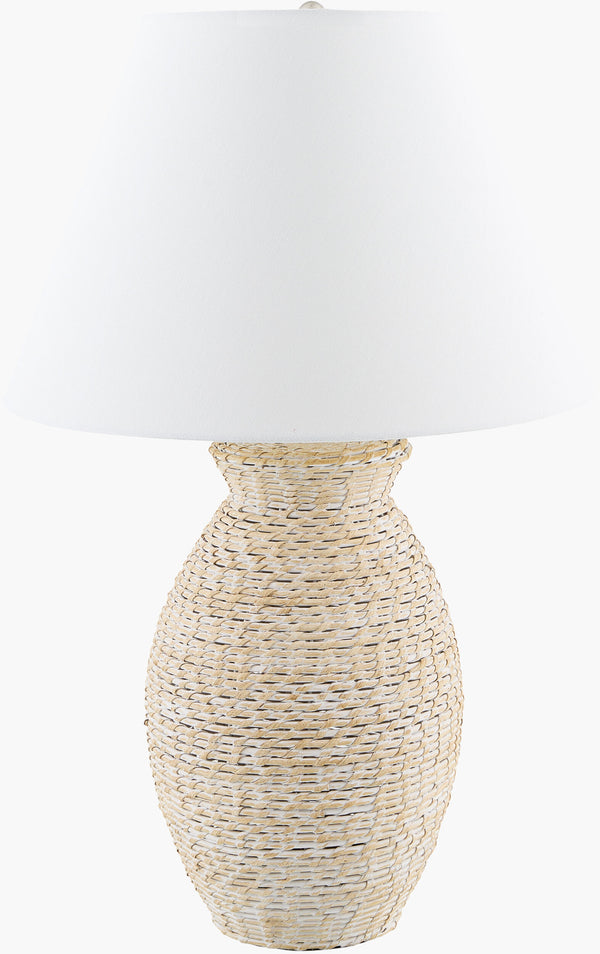 Surya Pubil 29" Rustic Accent Table Lamp With Rattan Body & Linen Shade For Cozy Home Ambiance Body, White,Shade, White,Finial, Metallic ,Brass,Harp, Metallic ,Gold,Cord, Translucent Rattan,Linen,Linen,Linen,Plastic,Iron Pbl-002
