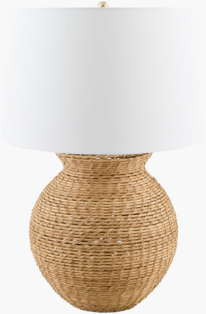 Surya Pubil 29" Rustic Accent Table Lamp With Rattan Body & Linen Shade For Cozy Home Ambiance Body, Wheat,Shade, White,Finial, Metallic ,Brass,Harp, Metallic ,Gold,Cord, Translucent Rattan,Linen,Linen,Linen,Plastic,Iron Pbl-003