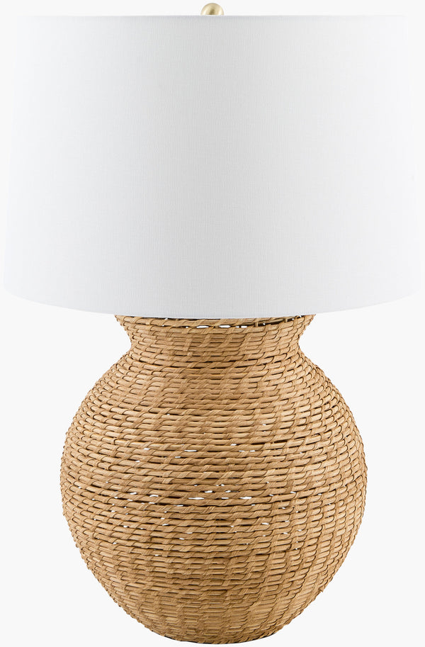 Surya Pubil 29" Rustic Accent Table Lamp With Rattan Body & Linen Shade For Cozy Home Ambiance Body, Wheat,Shade, White,Finial, Metallic ,Brass,Harp, Metallic ,Gold,Cord, Translucent Rattan,Linen,Linen,Linen,Plastic,Iron Pbl-003