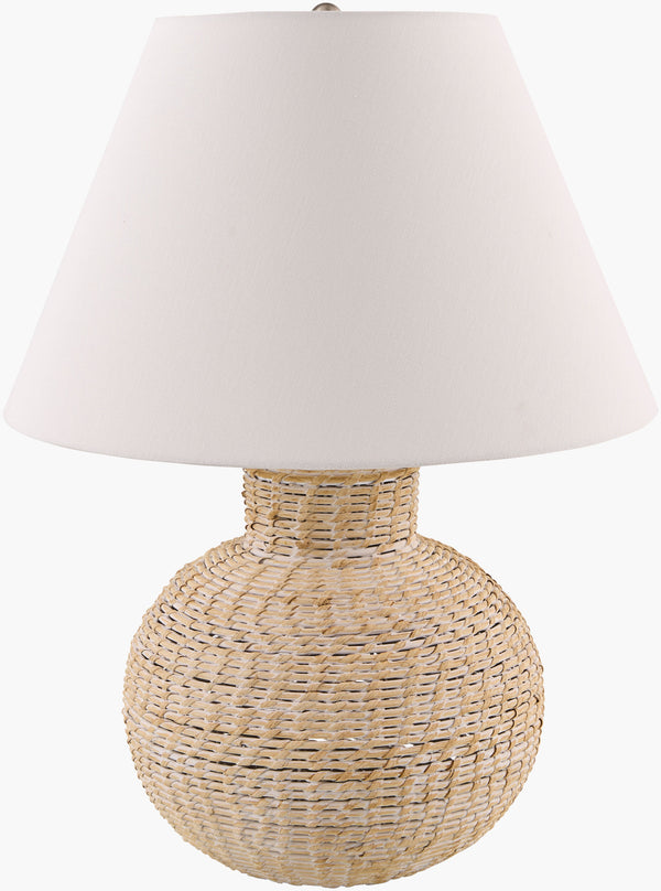 Surya Pubil 29" Rustic Accent Table Lamp With Rattan Body & Linen Shade For Cozy Home Ambiance Body, White,Shade, White,Finial, Metallic ,Nickel,Harp, Metallic ,Nickel,Cord, Translucent Rattan,Linen,Linen,Linen,Plastic,Iron Pbl-004