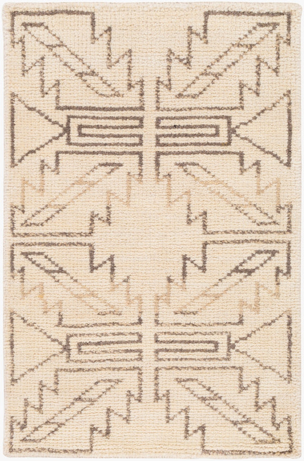 Surya Pueblo Handmade Wool Rug 2' X 3' – Unique Eclectic Design, Hand Knotted In India For Timeless Style Wheat Wool Pbl6000-23