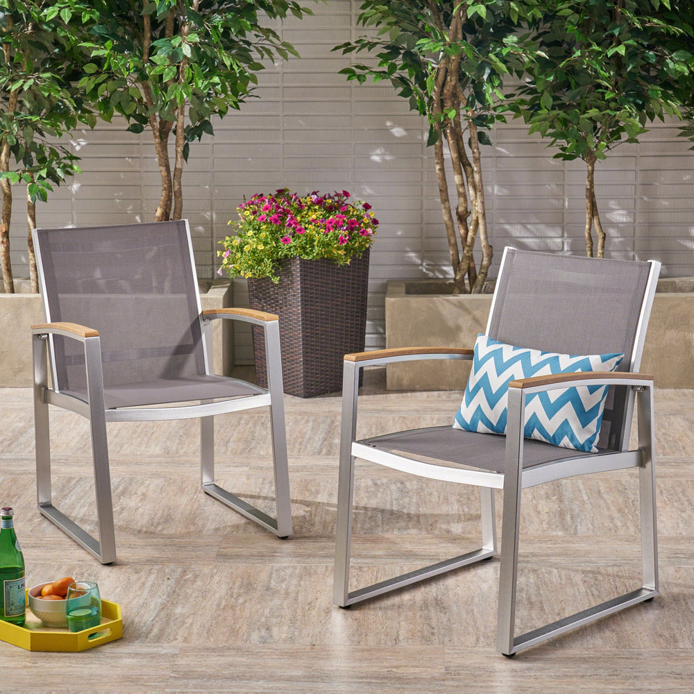 English Elm Glasgow Outdoor Dining Chair Set Aluminum Mesh Mid-century Modern Patio Seating 62759.00