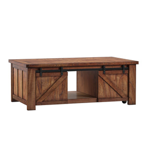 Homelegance By Top-Line Niccolo Barn Door Coffee Table with Storage Brown Wood