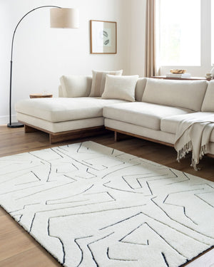 Livabliss Portobello Hand Tufted Wool Accent Rug Plush Medium Pile for Entryway or Bedside White, Black 2' x 3' PBO2300-23