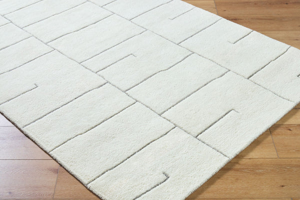 Livabliss Portobello Hand Tufted Wool Area Rug Bohemian Global Plush Pile for Living Room Ivory, Charcoal 6'7" x 9'10" PBO2315-67910