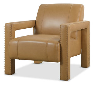 Hooker Furniture Covette Semi-Aniline Leather Accent Chair With Ladder Stitch Detail, Open-Arm Modern Comfort Statement Brown CC842-080