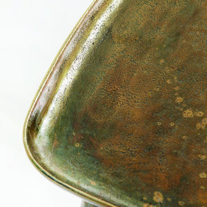 Bernhardt Bernhardt Buckley End Table — Triangular Cast Aluminum Accent, Antique Dark Brass, Raised Edges, 20"H 375166