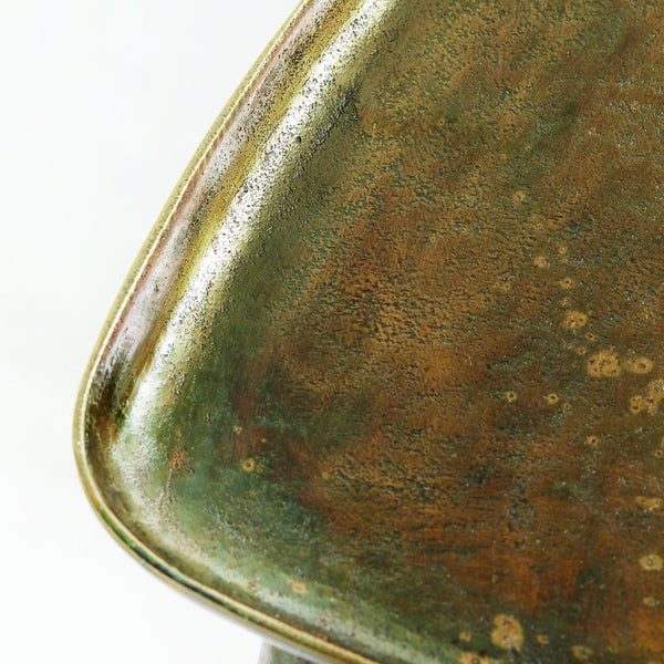 Bernhardt Bernhardt Buckley End Table — Triangular Cast Aluminum Accent, Antique Dark Brass, Raised Edges, 20"H 375166