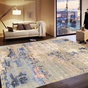 Pasargad Home Modern Collection Hand-knotted Abstract Silk & Wool Area Rug For Elegant Spaces   Pbsh-62 10x14