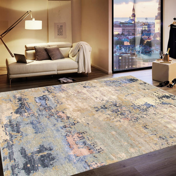 Pasargad Home Modern Collection Hand-knotted Abstract Silk & Wool Area Rug For Elegant Spaces   Pbsh-62 10x14