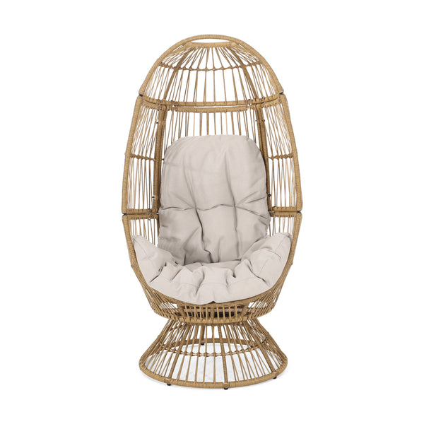 English Elm Christopher Knight Home® - RESEDA Swivel Egg Chair with Faux Rattan Basket, Water-Resistant Cushion, Handcrafted Comfort Natural 67931.00LBGE