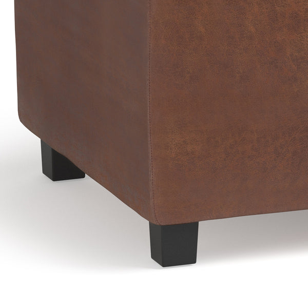 English Elm Avalon Storage Ottoman - Distressed Saddle Brown Vegan Leather With Hidden Storage & Serving Trays B136P158256