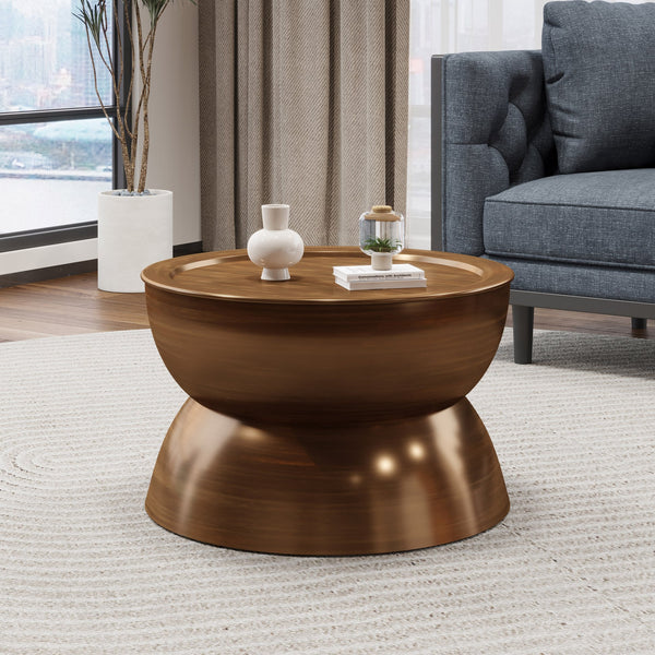 English Elm Christopher Knight Home® - METAL Hourglass Coffee Table with Brushed Antique Brown Finish, Hammered Iron Texture, Durable Edge Trim Antique Bronze 72227.00BRZBRSANT