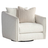 Demi Swivel Chair with Flange Edge, Throw Pillow, and 360-Degree Rotation - Cream Fabric