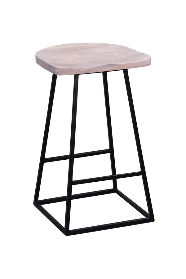 Porter Designs Clement Solid Acacia Wood Bar Stool With Sleek Lines And Comfortable Scooped Seat White Wood 07-196-10-2096