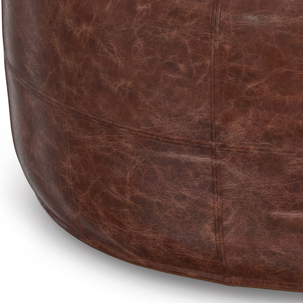 English Elm Connor - Handcrafted 34" Round Leather Pouf Coffee Table In Distressed Brown For Versatile Living Spaces B136P159353