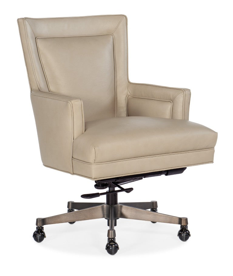 Hooker Furniture Rosa Executive Swivel Tilt Chair In Top-Grain Leather With Welt Trim, Ergonomic Height & Casters White EC447-GM-083