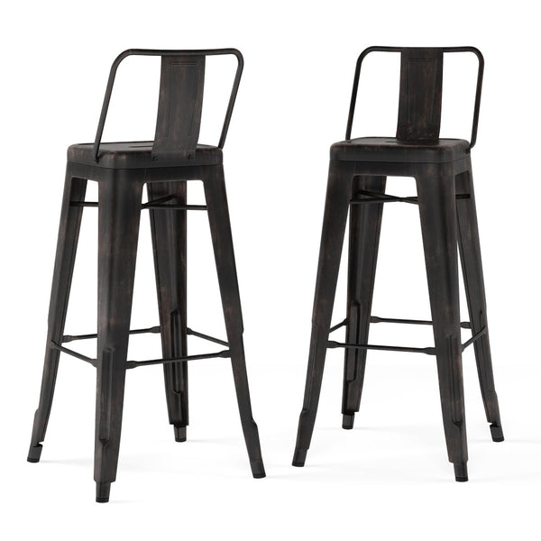 English Elm Rayne 30" Metal Bar Stool Set Of 2 - Industrial Style, Ergonomic Comfort With Distressed Black Finish B136P159494-GIGA