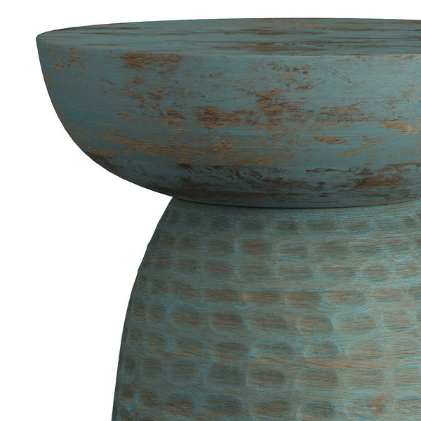 English Elm Boyd 13-Inch Solid Mango Accent Table In Handcrafted Teal Wash - Chic, Durable Design For Any Space B136P158434