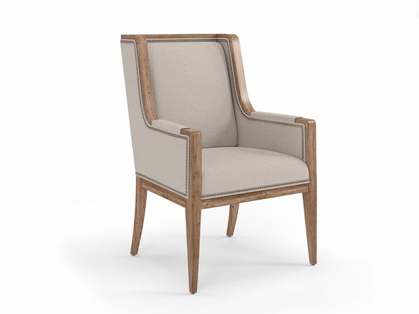 A.R.T. Furniture Passage Host Chair - Luxurious Velvet Upholstered Armchair In Natural Oak With Nailhead Trim Design Beige, Brown Ash Solids,Knotty Oak Veneers,Foam,Fabric,Metal 287200-2302