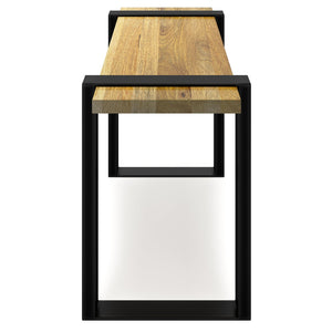 English Elm Nessa Solid Acacia Bench in Natural Finish — Handcrafted Industrial Entryway Seat with Metal Legs, 42" B136P159010