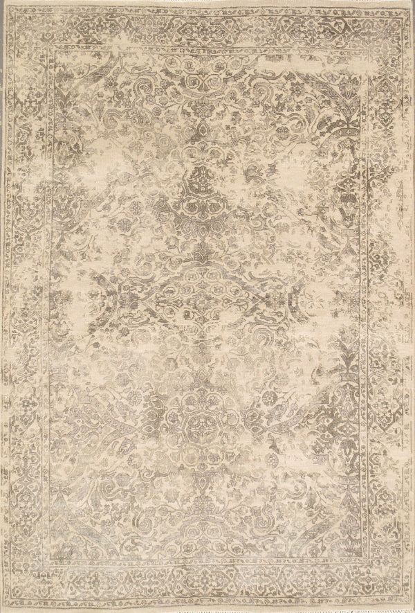 Pasargad Home Transitional Collection Hand-knotted Silk & Wool Area Rug For Luxurious Decor   Pce-1309bge 4x6