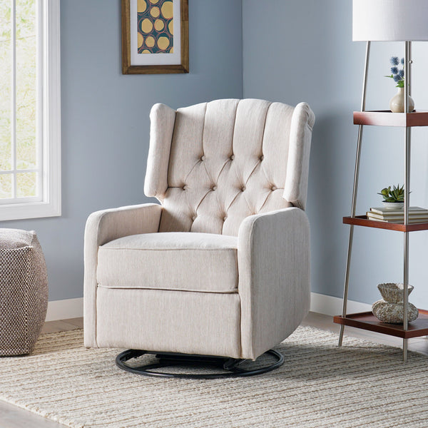 English Elm Christopher Knight Home® - Classic Linen Recliner Chair with 360° Swivel and Manual Recline, Durable Frame, Cozy Upholstery Beige 66842.00BGE
