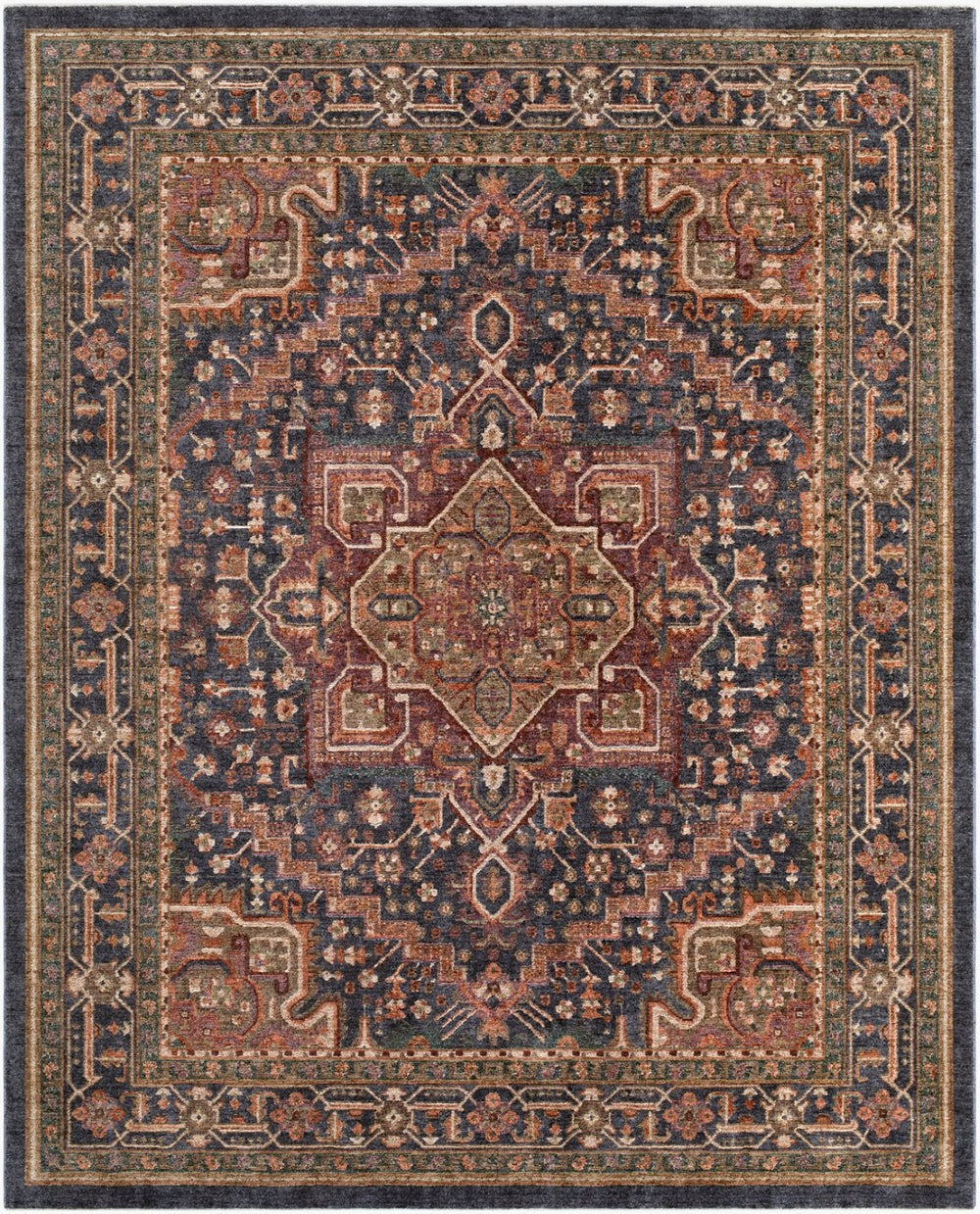 Livabliss Pacific Global Eclectic Area Rug with Knotted Fringe for Living and Dining Rooms Rust, Midnight 5'3" x 7' PCF2301-537