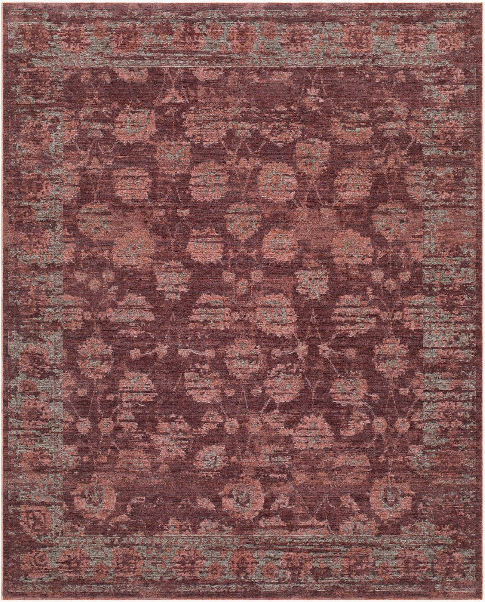 Livabliss Pacific Global Bohemian Fringe Area Rug Polyester Woven for Large Living Spaces Burgundy, Dust 7'10" x 10' PCF2304-71010