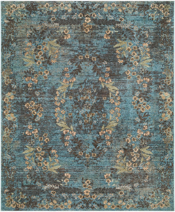 Livabliss Pacific Collection Bohemian Polyester Area Rug with Fringe for Living and Dining Rooms Teal, Charcoal 6'7" x 9' PCF2308-679
