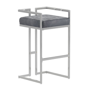 Homelegance By Top-Line Kayden Velvet Upholstered Chrome Metal Bar Stools (Set of 2) Silver Metal