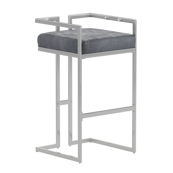 Homelegance By Top-Line Kayden Velvet Upholstered Chrome Metal Bar Stools (Set of 2) Silver Metal