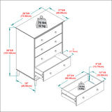 4-Drawer Solid Wood Dresser White BR4DDRWH-T Walker Edison