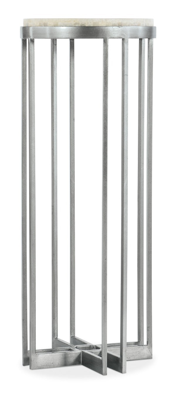 Hooker Furniture Melange Round Tumbled White Onyx Accent Table With Pewter Geometric Base — Compact Elegant Focal Point 14.00 L x 14.00W x 36.00H 5934-50003-00