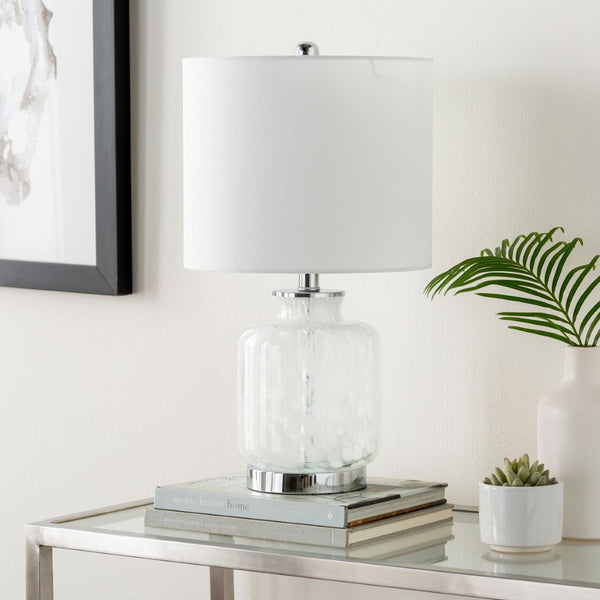 Surya Picton Glass Base Table Lamp with Linen Shade for Bedroom or Living Room Decor PCN-001