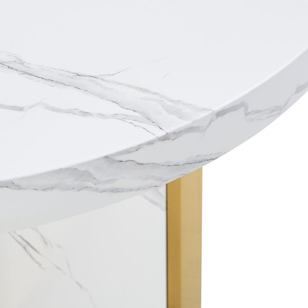 Homelegance By Top-Line Blaise 43" Wide Faux Marble Round Dining Table White Marble