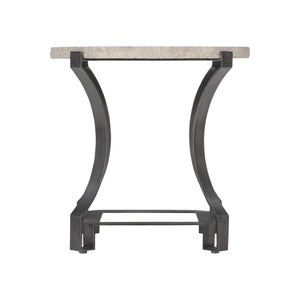 Bernhardt Bernhardt Travertine Sayers Side Table With Chiseled Edge Top And Oil-Rubbed Bronze Geometric Base 414123