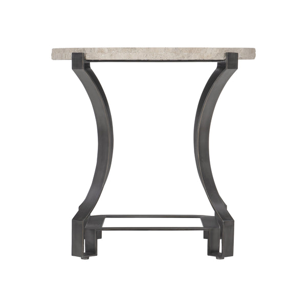 Bernhardt Bernhardt Travertine Sayers Side Table With Chiseled Edge Top And Oil-Rubbed Bronze Geometric Base 414123