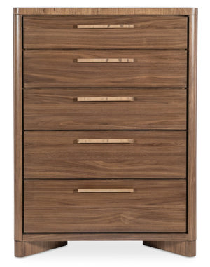 Hooker Furniture Eleana Sculptural Five-Drawer Chest In Light Caramel Walnut With Sunlit Bronze Hardware, Cedar-Lined 7252-90010-85