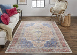 Feizy Rugs Percy Transitional Medallion Area Rug - Durable, Machine Washable, Stylishly Distressed Design For Any Space Red,Tan,Blue Polyester,Cotton,Viscose Prc39apfrstbluf71