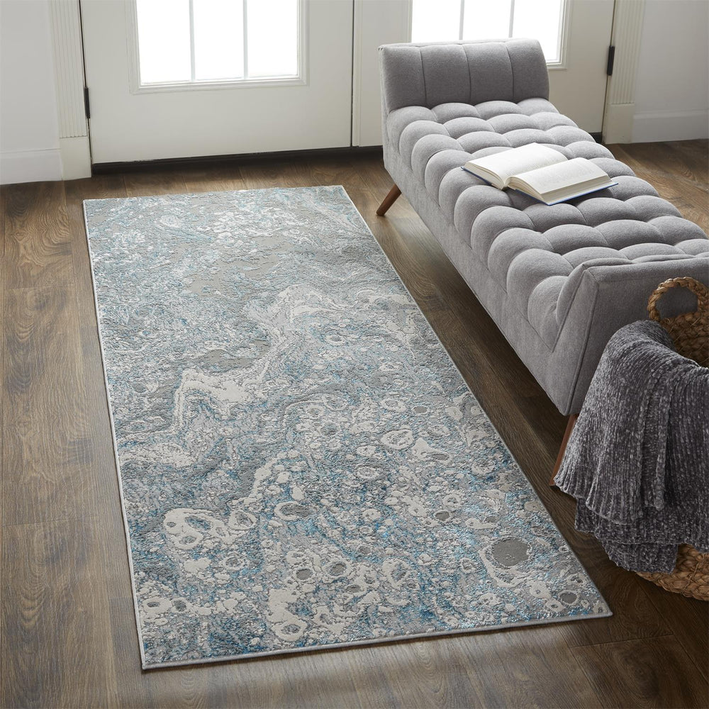 Feizy Rugs Azr3405f Azure Contemporary Abstract Rug - Luxurious Low Pile Design, Stain Resistant For High Traffic Areas Ivory,Gray,Blue Polyester,Polypropylene Azr3405fslvblui71