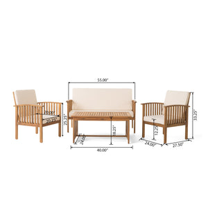 English Elm 4pc Outdoor Chat Set Solid Acacia Wood Loveseat Club Chairs and Coffee Table Patio Brown 59116.00