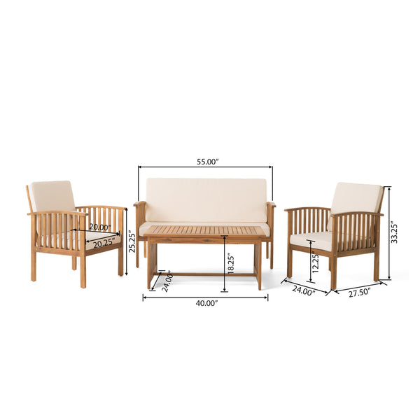 English Elm 4pc Outdoor Chat Set Solid Acacia Wood Loveseat Club Chairs and Coffee Table Patio Brown 59116.00