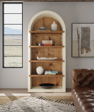 Hooker Furniture Big Sky Tahoe Etagere Rustic Avalanche White & Vintage Natural Hickory Shelves, Adjustable Storage 6700-50005-02