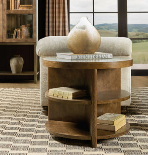 Hooker Furniture Melange Mulholland Oak Round Side Table with Triple Shelf Storage for Living Rooms 28.00L x 28.00W x 24.00H 628-80606-82