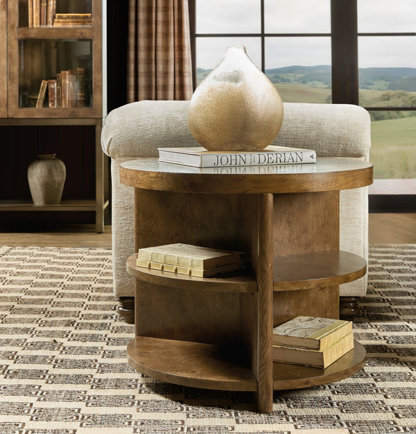 Hooker Furniture Melange Mulholland Oak Round Side Table with Triple Shelf Storage for Living Rooms 28.00L x 28.00W x 24.00H 628-80606-82